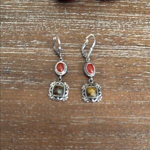 Elegant Silver and Brown Dangle Earrings